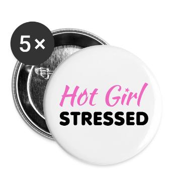 Hot Girl Stressed - Citation sarcastique rose drôle - K - Lot de 5 petits badges (25 mm) - blanc - Devant