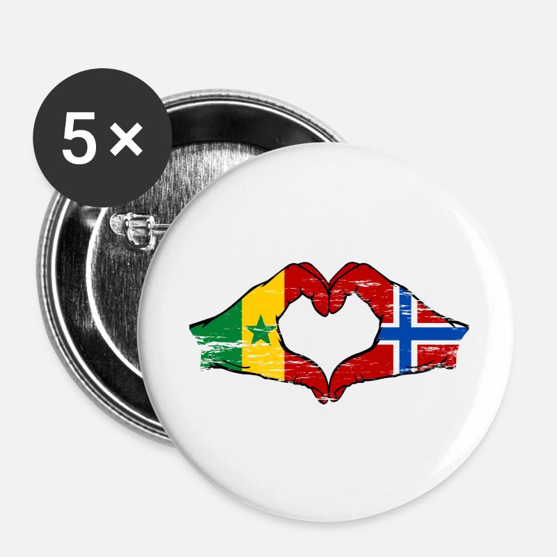 Senegal Norwegen Flagge Hände Herzform used - Buttons klein 25 mm (5er Pack) - Weiß