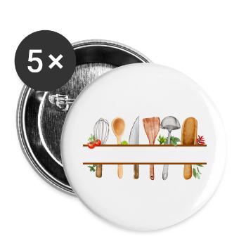 Cadeau cuisine watercolor personnalisé  - Lot de 5 petits badges (25 mm) - blanc - Devant