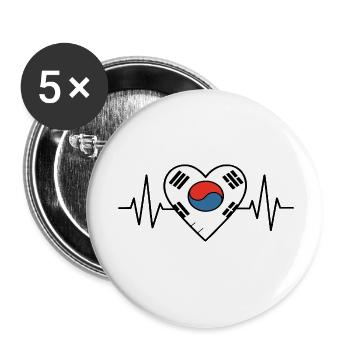 Südkorea Flagge Heartbeat Line Korean Pride - Buttons klein 25 mm (5er Pack) - Weiß - Vorne