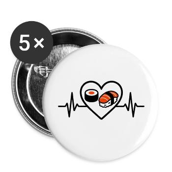 Sushi Heart Maki Salmon Japan Food Lover - Buttons small 1''/25 mm (5-pack) - white - Front