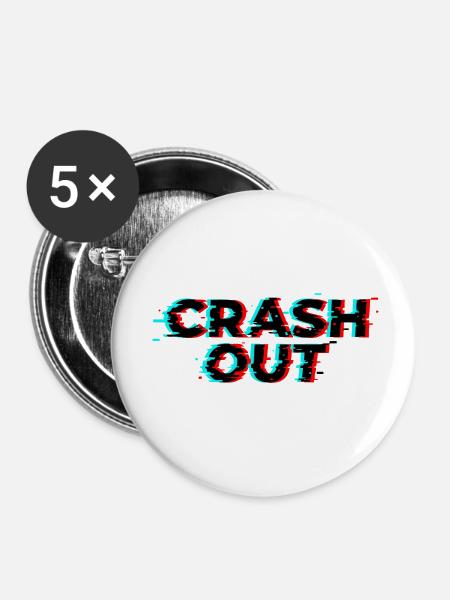 Crash Out – Glitch-Stil Schwarz Rot Cyan - Buttons klein 25 mm (5er Pack) - Weiß