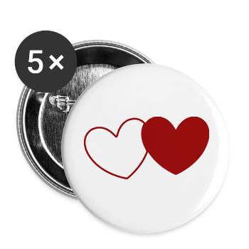 2 rote Herzen Herz rot Geschenk Valentinstag - Buttons klein 25 mm (5er Pack) - Weiß - Vorne