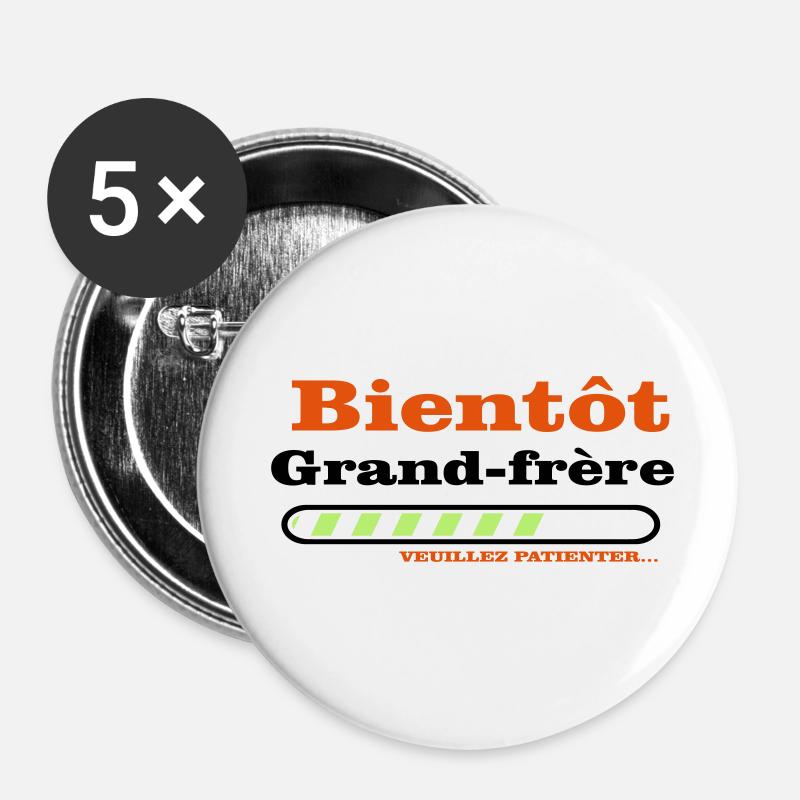 Bald ein großer Bruder - Buttons klein 25 mm (5er Pack) - Weiß