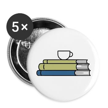Bücherstapel Kaffeetasse Farbig - Buttons klein 25 mm (5er Pack) - Weiß - Vorne