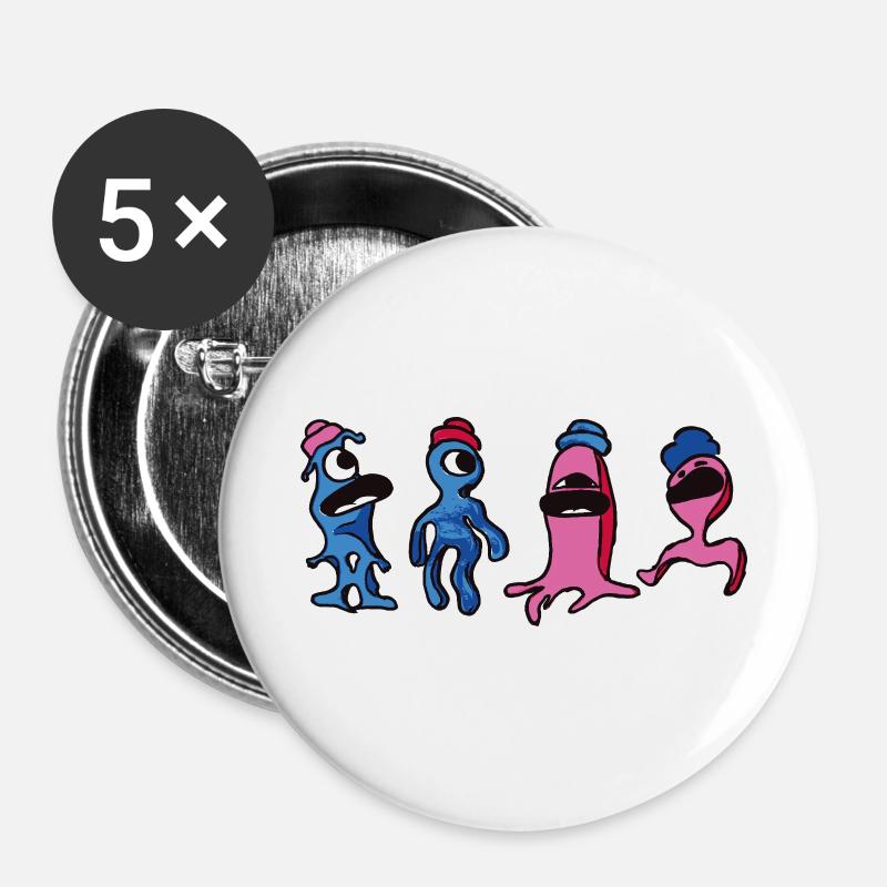 Colorful aliens - Horst, Björn, Philip and Peter - Buttons small 1''/25 mm (5-pack) - white
