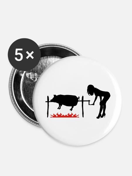 Grillschwein - Buttons klein 25 mm (5er Pack) - Weiß