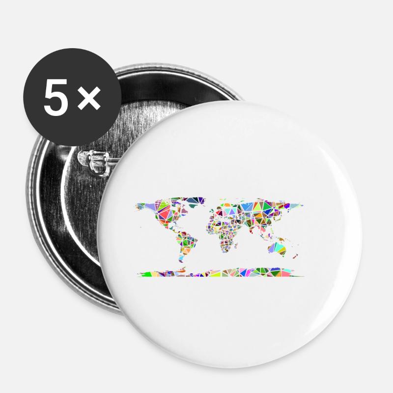 Résumé carte du monde - Lot de 5 petits badges (25 mm) - blanc