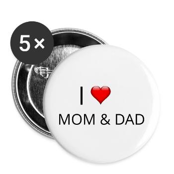 I LOVE MOM & DAD - Buttons klein 25 mm (5er Pack) - Weiß - Vorne