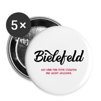 Lustiges Stadt Bielefeld Shirt - Satirischer Fakt - Buttons klein 25 mm (5er Pack) - Weiß - Vorne