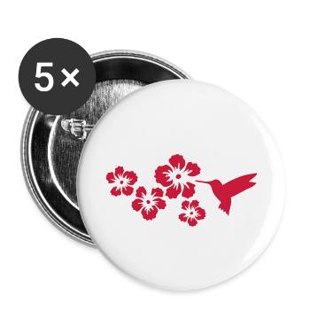 colibri fleurs d'hibiscus - Lot de 5 petits badges (25 mm) - blanc - Devant