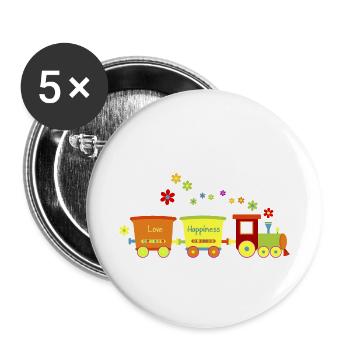 Chemin de fer train enfants jouet printemps fleurs colorées - Lot de 5 petits badges (25 mm) - blanc - Devant