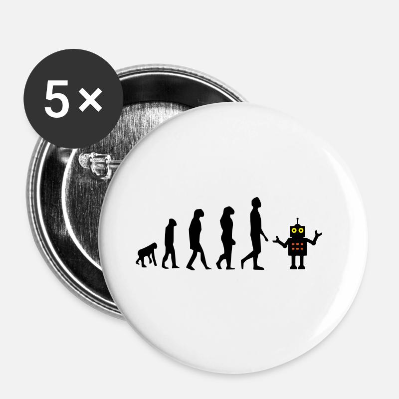 Evolution Roboter Zukunft AI KI - Buttons klein 25 mm (5er Pack) - Weiß