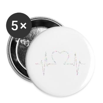 Herzschlag Musik Noten EKG - Buttons klein 25 mm (5er Pack) - Weiß - Vorne