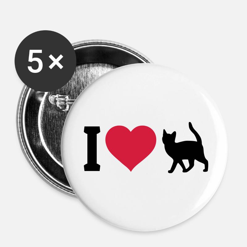 I love cats - Buttons klein 25 mm (5er Pack) - Weiß