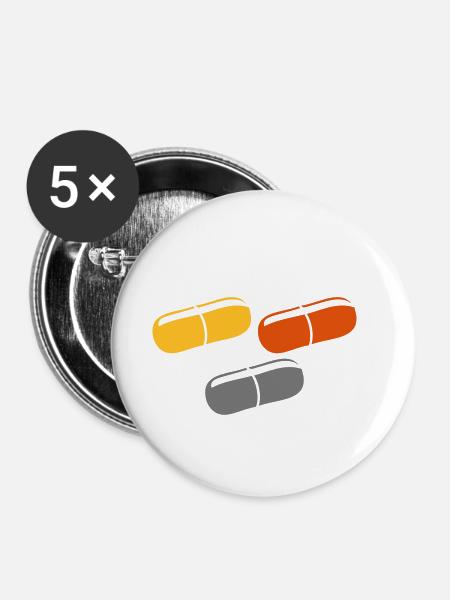 Drei Pillen - Buttons klein 25 mm (5er Pack) - Weiß