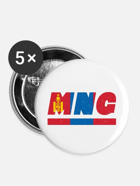 Mongolei Fahne Flagge MNG - Buttons klein 25 mm (5er Pack) - Weiß