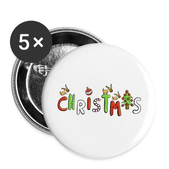 Christmas Font - Gift - Comic - Cartoon - Buttons small 1''/25 mm (5-pack) - white - Front