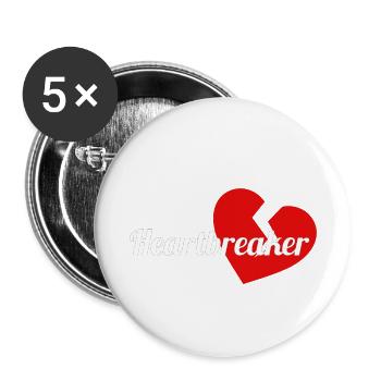Brise-coeur avec lettrage blanc et coeur rouge - Lot de 5 petits badges (25 mm) - blanc - Devant