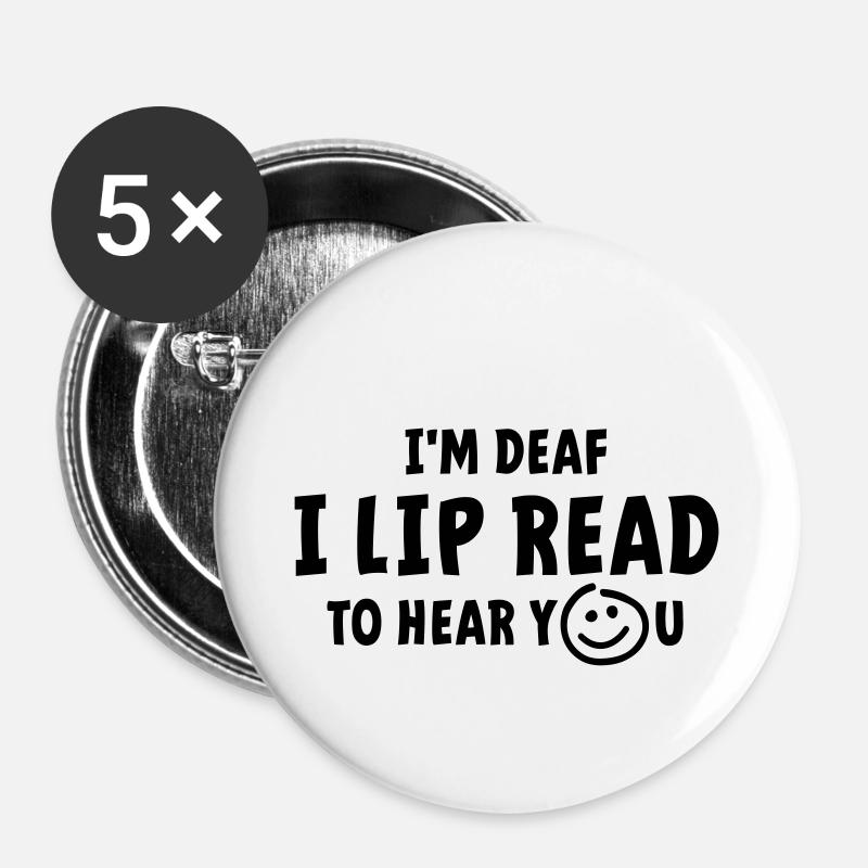 Sourd, malentendant. Lecture labiale, je suis sourd. - Lot de 5 petits badges (25 mm) - blanc