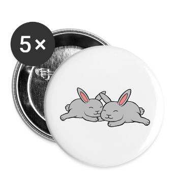 2 verliebte Häschen - Buttons klein 25 mm (5er Pack) - Weiß - Vorne