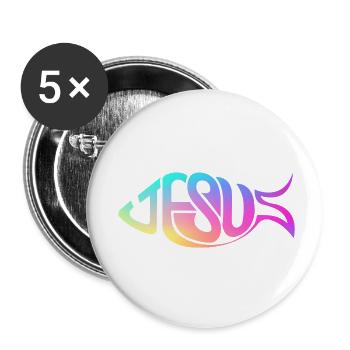 Jesus Fisch Regenbogen - Buttons klein 25 mm (5er Pack) - Weiß - Vorne