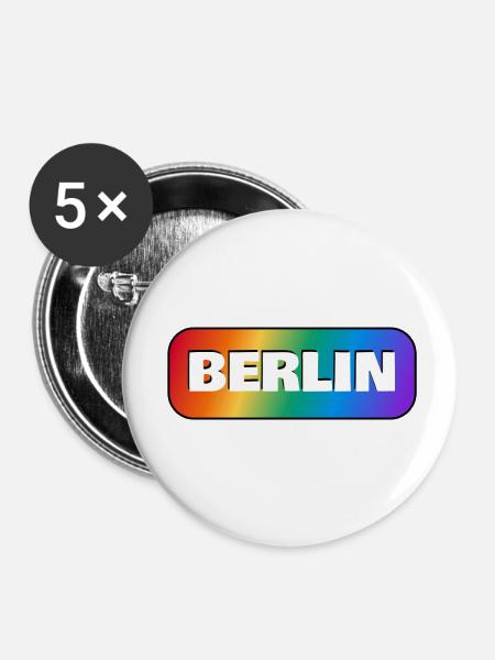 BERLINER REGENBOGEN HAPPY PRIDE - Buttons klein 25 mm (5er Pack) - Weiß
