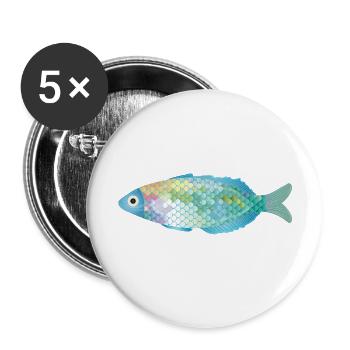 Der farbenfrohe Fisch erstrahlt in zarten Farben - Buttons klein 25 mm (5er Pack) - Weiß - Vorne