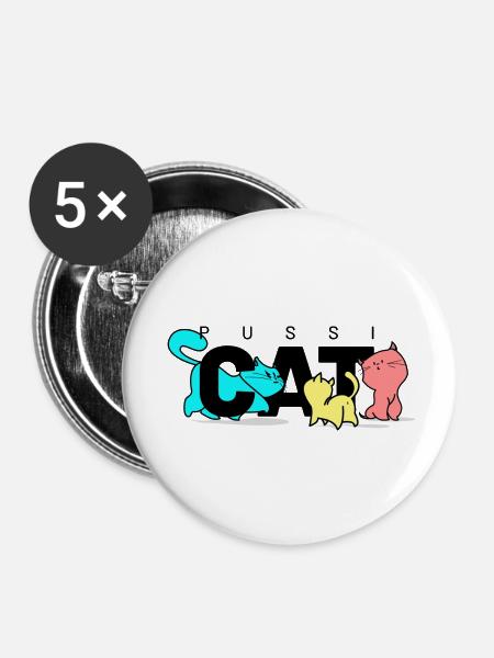 pussi cats schwarz - Buttons klein 25 mm (5er Pack) - Weiß