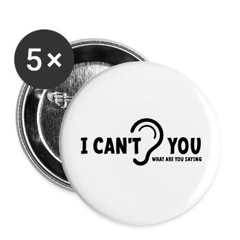 Gehörlos, Schwerhörig, Taubheit, Hörverlustzeichen - Buttons klein 25 mm (5er Pack) - Weiß - Vorne