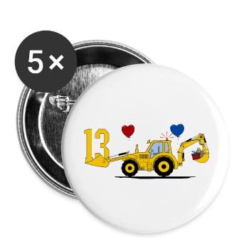 13th birthday excavator tractor - Buttons small 1''/25 mm (5-pack) - white - Front