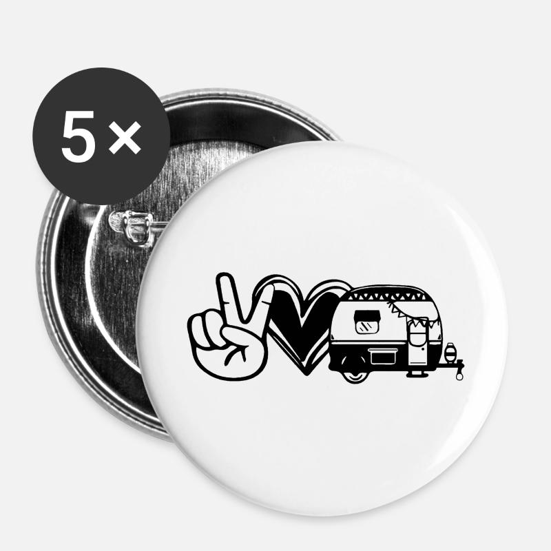 Camping - Lot de 5 petits badges (25 mm) - blanc