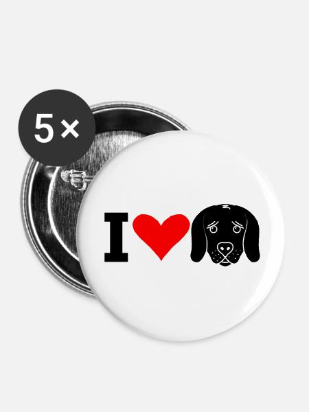 I Love Dogs (black) - Buttons klein 25 mm (5er Pack) - Weiß