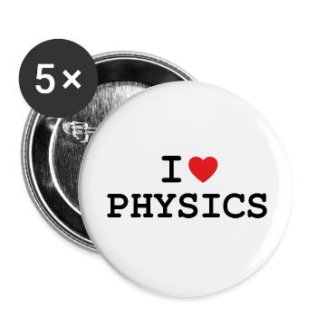 Ich liebe Physik - J’aime la physique - Lot de 5 petits badges (25 mm) - blanc - Devant