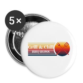 Grill and Chill BBQ Boss - Lot de 5 petits badges (25 mm) - blanc - Devant
