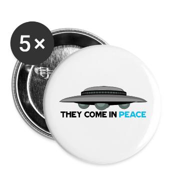OVNI - Ils viennent en paix - Lot de 5 petits badges (25 mm) - blanc - Devant