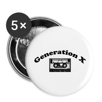 Génération X - Cassette musicale - Lot de 5 petits badges (25 mm) - blanc - Devant