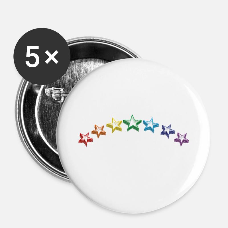 Sterne Regenbogen - Buttons klein 25 mm (5er Pack) - Weiß