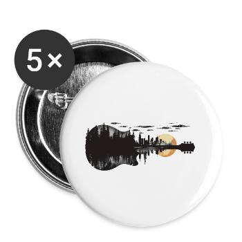 Guitare, Arbres, Forêt, Nature, Skyline, Soleil, Art, Musique - Lot de 5 petits badges (25 mm) - blanc - Devant