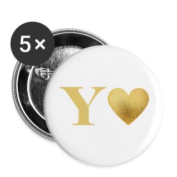 Buchstabe y goldenes Herz - Buttons klein 25 mm (5er Pack) - Weiß - Vorne