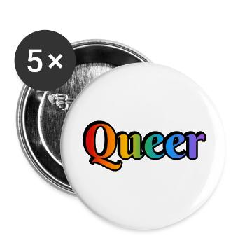 Queerer Regenbogentext - Buttons klein 25 mm (5er Pack) - Weiß - Vorne