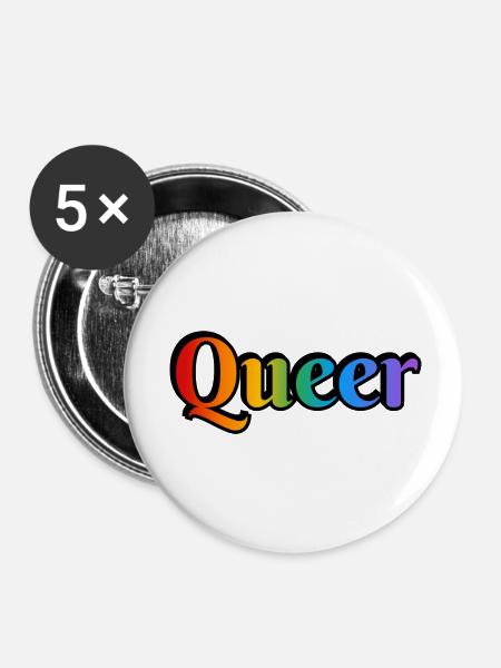 Queerer Regenbogentext - Buttons klein 25 mm (5er Pack) - Weiß