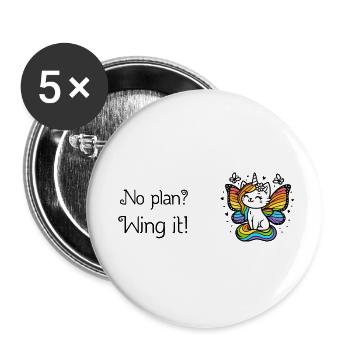 Pas de plan ? Ailez-le ! Chat licorne ailé (coloré) - Lot de 5 petits badges (25 mm) - blanc - Devant