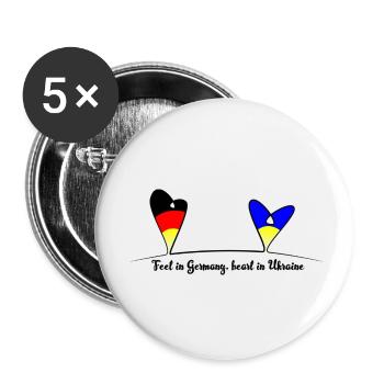 Feet in Germany, heart in Ukraine - Buttons klein 25 mm (5er Pack) - Weiß - Vorne
