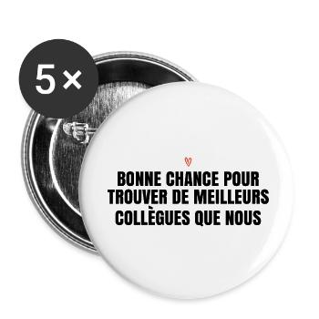 Cadeau depart collegue de travail humour Homme - Lot de 5 petits badges (25 mm) - blanc - Devant