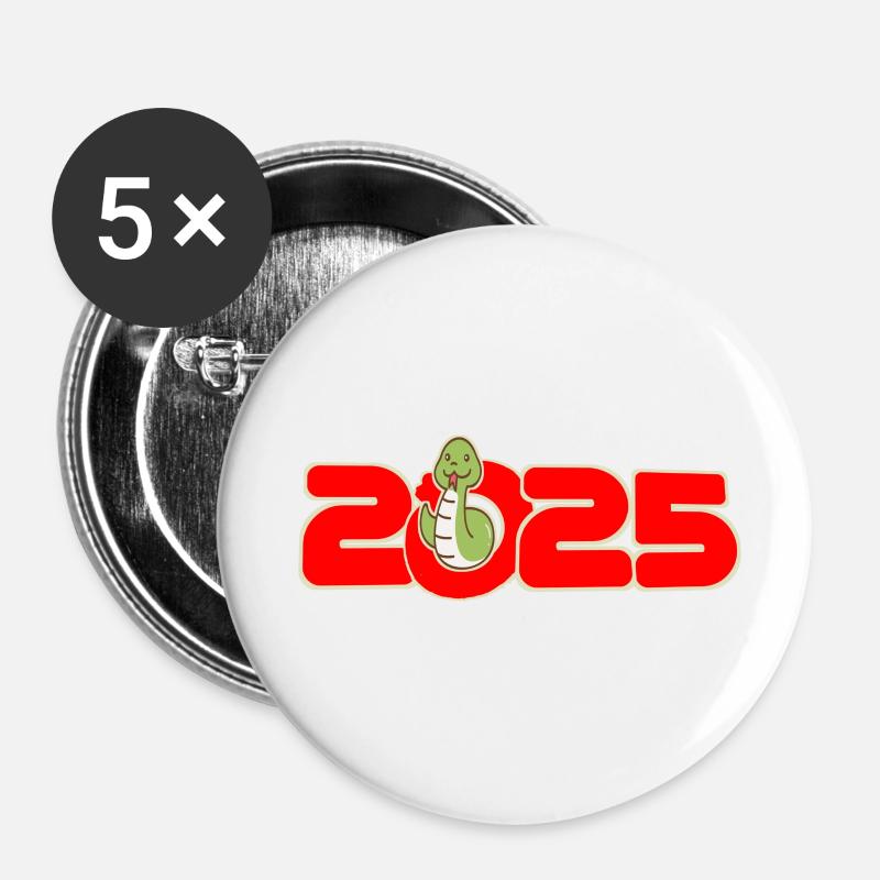 2025 chinesisches Neujahr - Buttons klein 25 mm (5er Pack) - Weiß