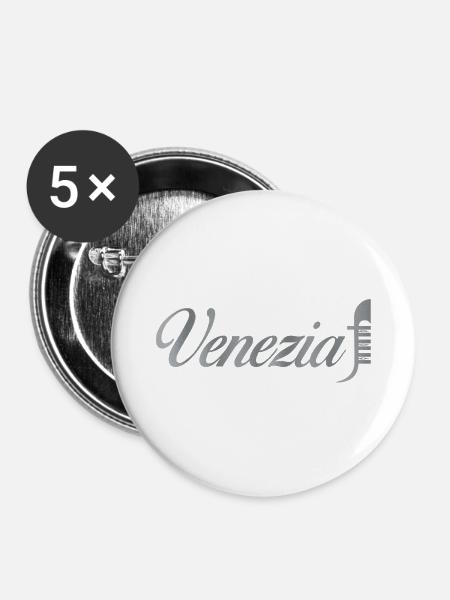 Venezia Schriftzug Metallic - Buttons klein 25 mm (5er Pack) - Weiß