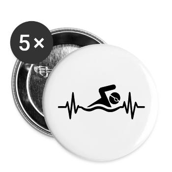 Heart Beat Swimming Pool Swimmer Swimmer - Buttons small 1''/25 mm (5-pack) - white - Front