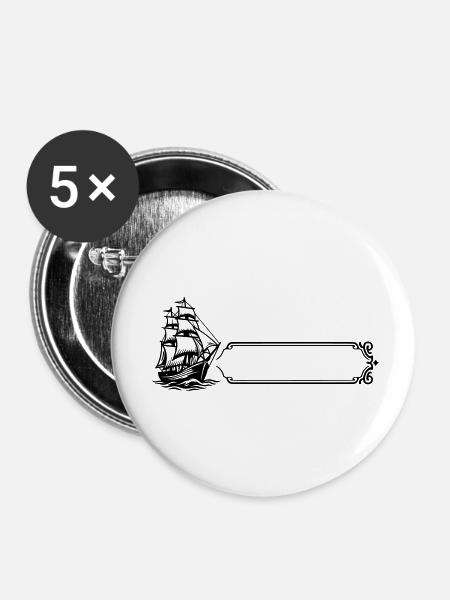 Boot - Name, Vorname - Buttons klein 25 mm (5er Pack) - Weiß