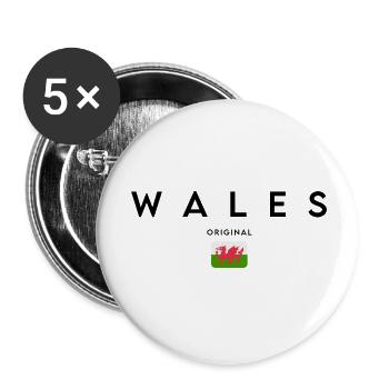 Flagge von Wales, hergestellt in Wales - Buttons klein 25 mm (5er Pack) - Weiß - Vorne
